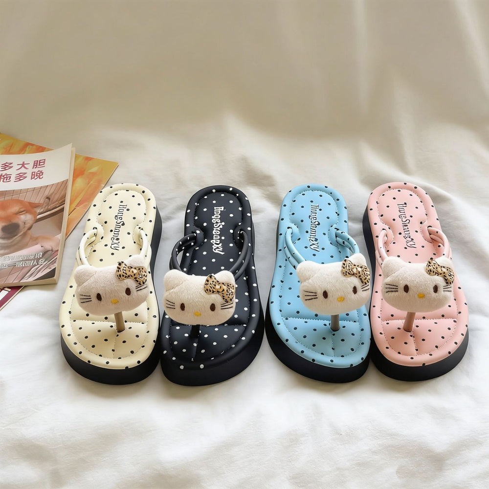 Kitten polka dot flip-flops outwear sandals new arrivalinsfashionthick sole flip-flops korean style home slippers for women