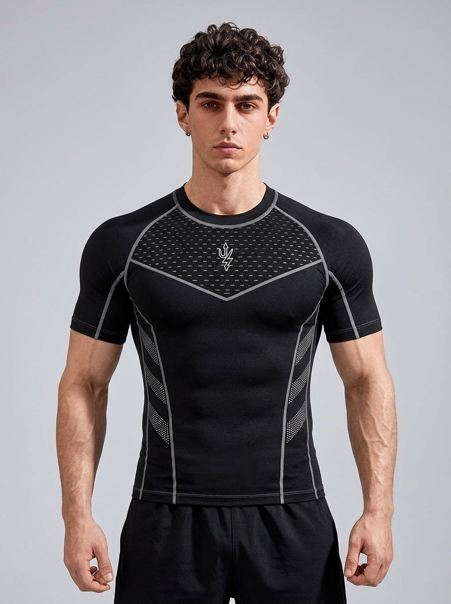 export custom seamless jacquard athletic short-sleeve men's quick-dry fitness training stretch slim-fit crew neck t-shirt for summer