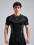 export custom seamless jacquard athletic short-sleeve men's quick-dry fitness training stretch slim-fit crew neck t-shirt for summer