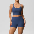 New arrival: cross-border brushed solid color racerback compression breathable yoga set - women's activewear running & fitness shorts set
