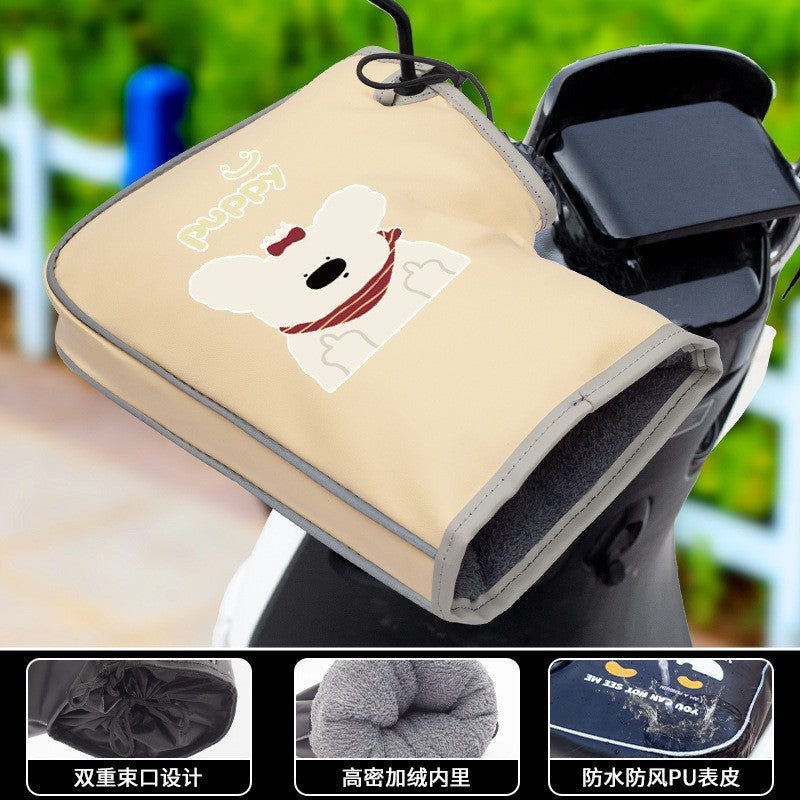 Handlebar covers winter warm fleece-lined electric vehicle cotton-padded motorcycle waterproof gloves thickened windproof cold-resistant pu cycling gloves