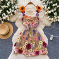 Exportniche stylefrenchsense of designstereo flower mesh embroider waist silm suspender a-line dress short skirt
