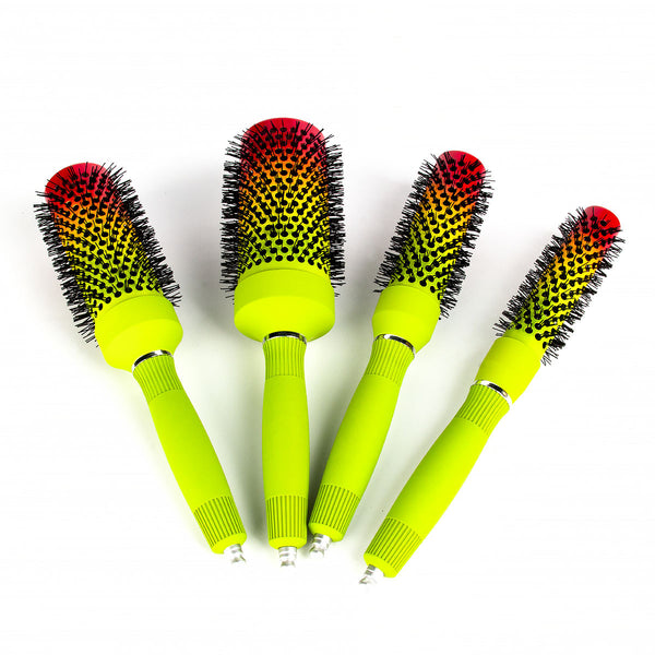 New ceramic round roller comb, mane heat conducting comb, heating color-changing curling hair comb, three-color gradual change aluminum tube comb, hairdressing comb