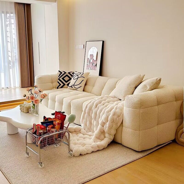 French minimalist cream wind marshmallow sofa Nordic fabric small apartment designer lamb wool Internet celebrity sofa