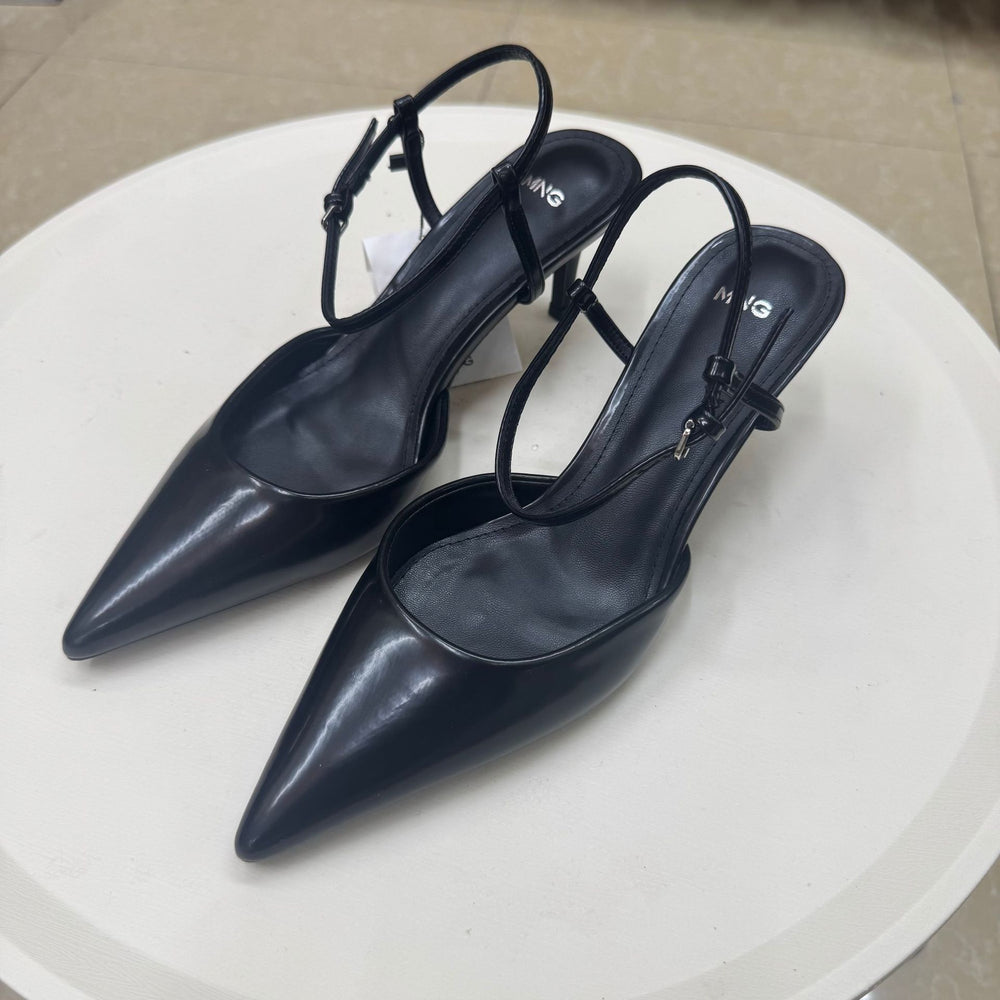 Mango 2026 summer new pointed-toe patent leather ankle-tie sexy closed-toe mid-heel fashion sandals for women