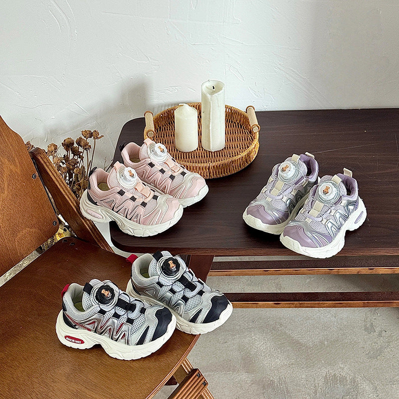 new autumn/winter kids' shoes: rotating buckle sneakers, boys' casual dad shoes, girls' outdoor shoes