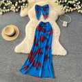 Vacation-style printed bandeau top and high-waisted skirt two-piece set for women, a sexy and trendy summer fashion outfit