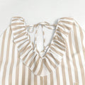 Vacation casual style vertical stripes mid-length skirt v neckrufflespatchworklooseslimming looklong sleeves flowydress
