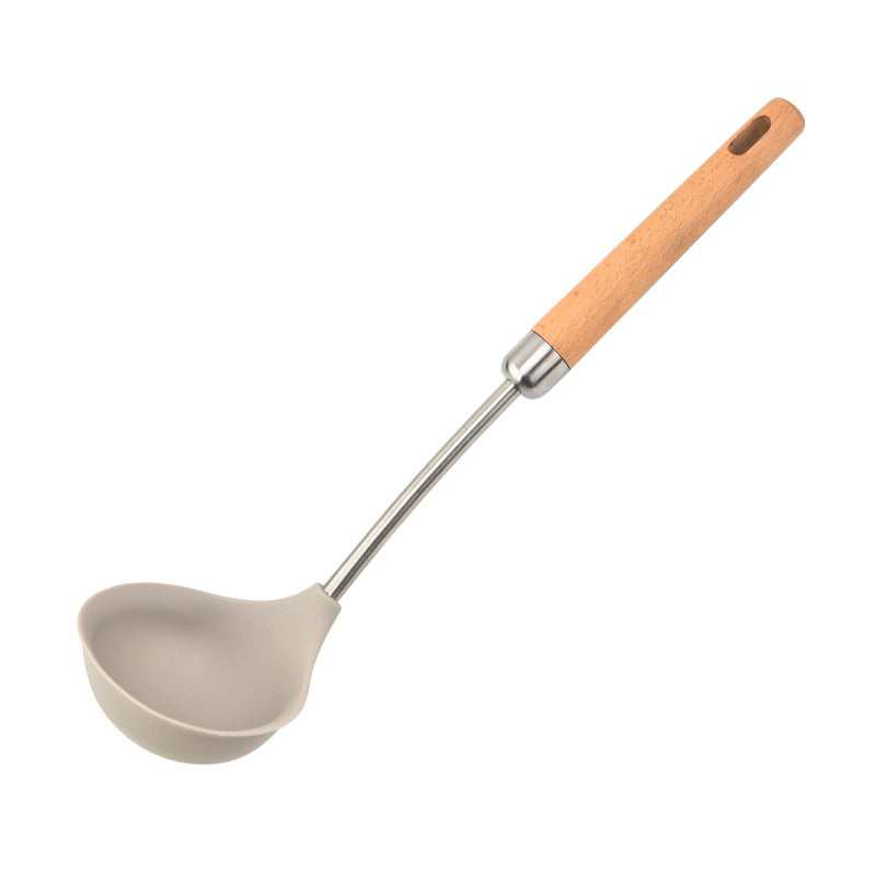 Food grade 304 stainless steel pipe handle cooking shovel household beech handle spoon shovel non-stick pan silicone kitchenware