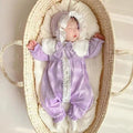 Newborn baby spring/autumn lightweight romper - stylish princess style long-sleeve jumpsuit for baby girls, perfect for outdoor wear, full month celebration, and first birthday crawling suit