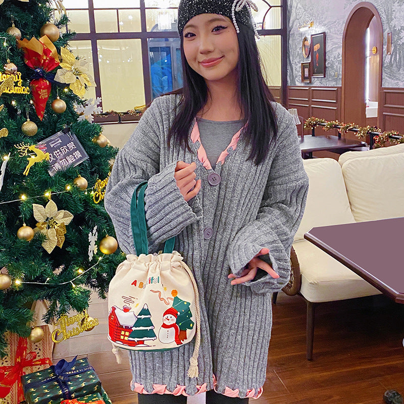 New Foreign Trade Spot Christmas Gift Bag Cartoon Santa Snowman Tote Bag Canvas Bag