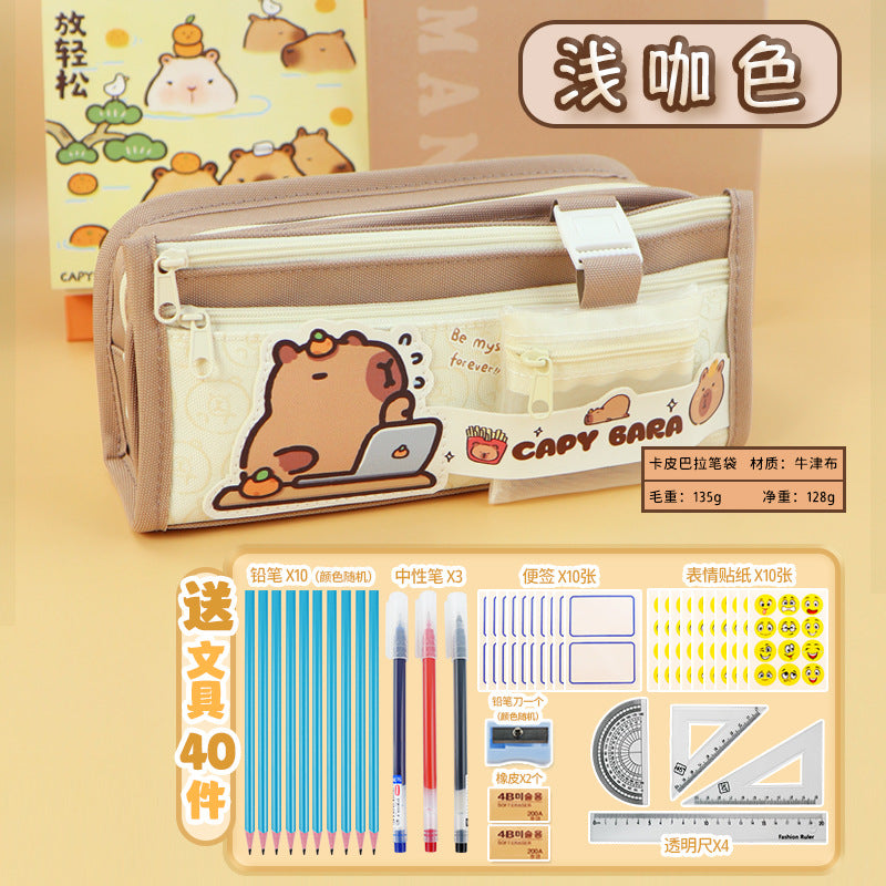 Cross-border panda pencil bag large capacity ins high value cute pencil case multi-layer stationery box primary school students stationery bag