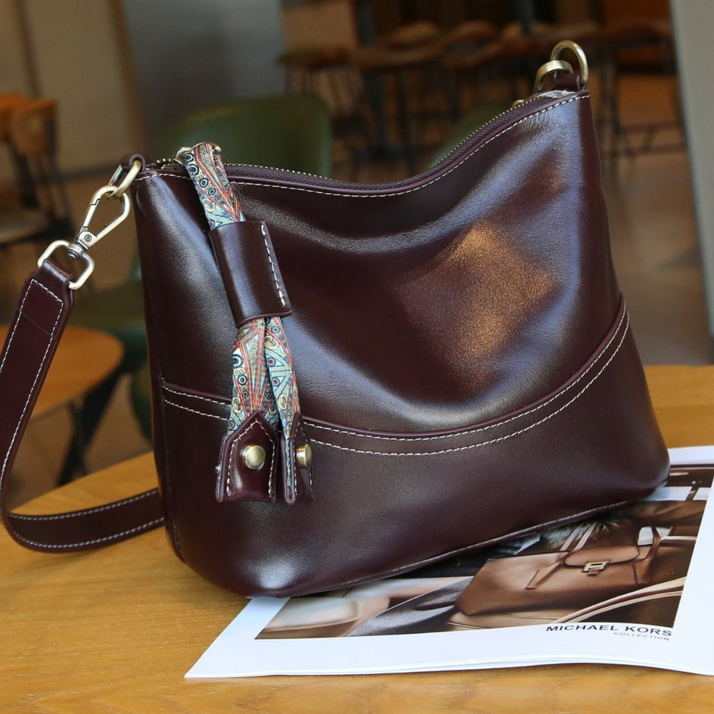 Vegetable tanned first layer cowhide women's bag shoulder women's bag fashion multi-compartment large capacity practical bucket bag soft leather