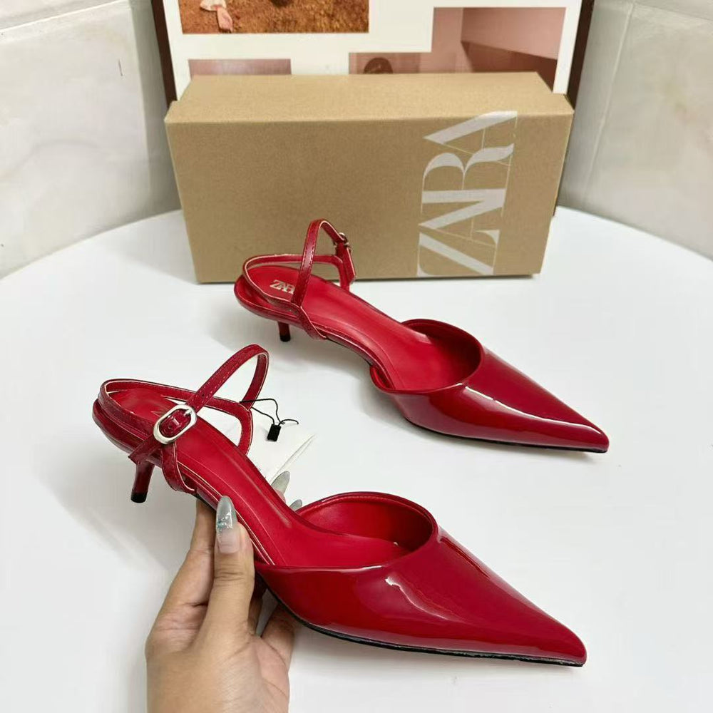 Za2025summernew arrival pointed toe daily casual high heels red stiletto toe back strap easiest for match sandals for women