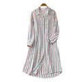 Korean style retro loose striped shirt dress - summer long sleeve a-line midi dress - chic workwear outfit