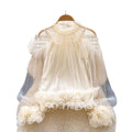 early spring new chiffon blouse - french chic, elegant, ruched lace trim, layering camisole top, two-piece set for women