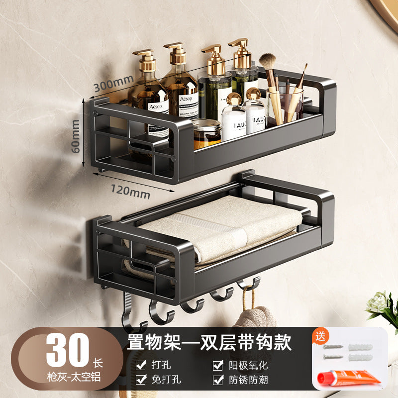 Wholesale Factory Direct Sales Thickened Profile Toilet Shelf Space Aluminum Bathroom Cosmetics Storage Rack No Punching