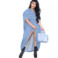 European and american cross-border women's clothing  women's denim dress streetwear sleeveless single-breasted asymmetrical maxi dress
