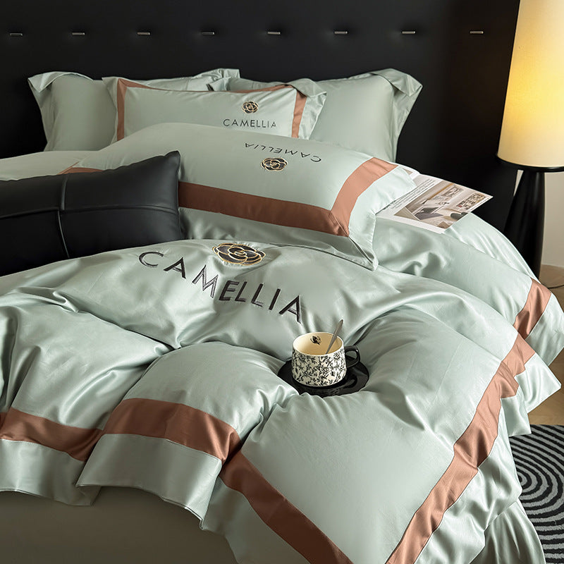 Solid color four-piece cotton light luxury high-end pure cotton quilt cover bed sheet villa model room master bedroom bedding