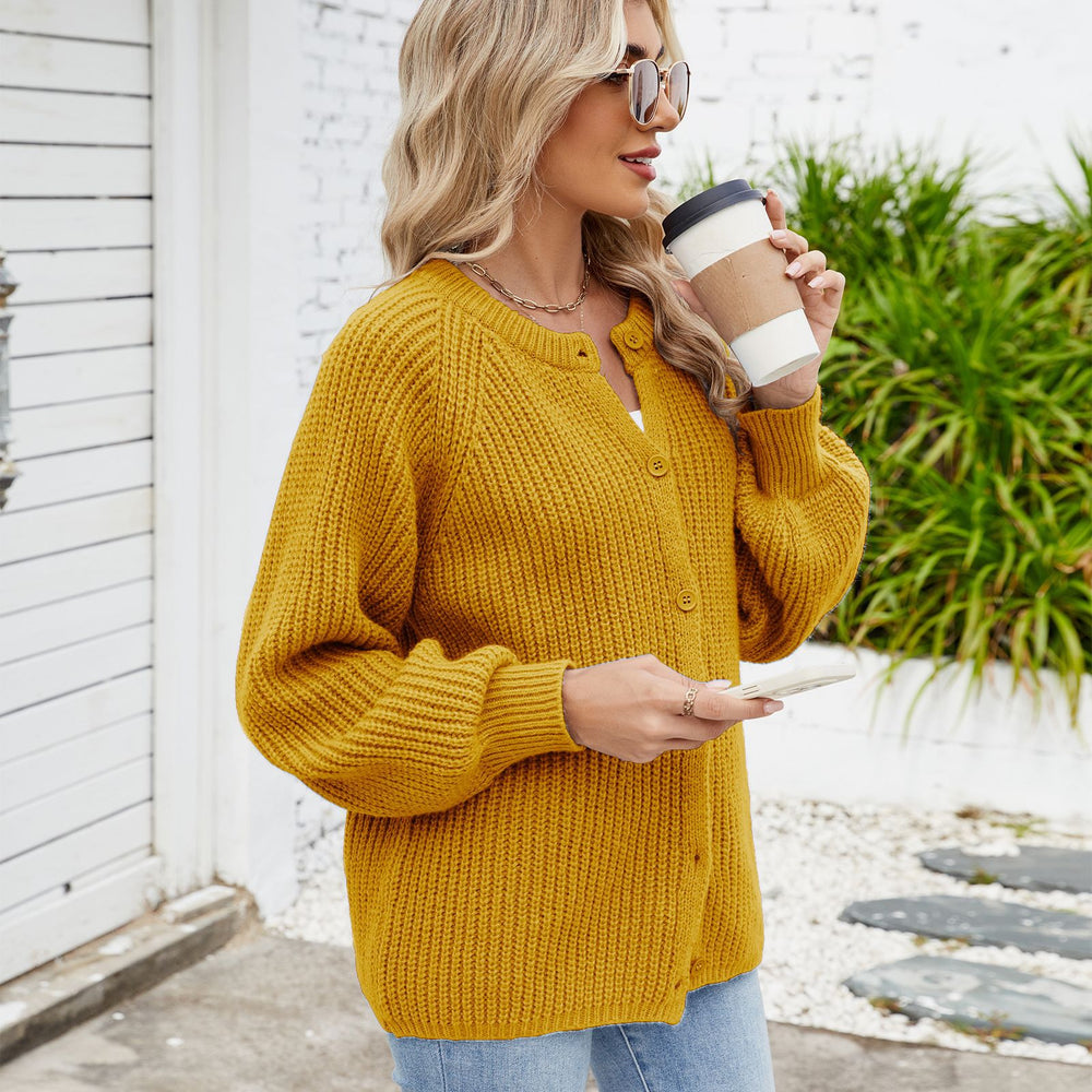 Fashion cross-border export women's clothing new arrival   loosecasual round neck sweater one-row button tops trendy