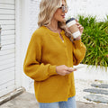 Fashion cross-border export women's clothing new arrival   loosecasual round neck sweater one-row button tops trendy