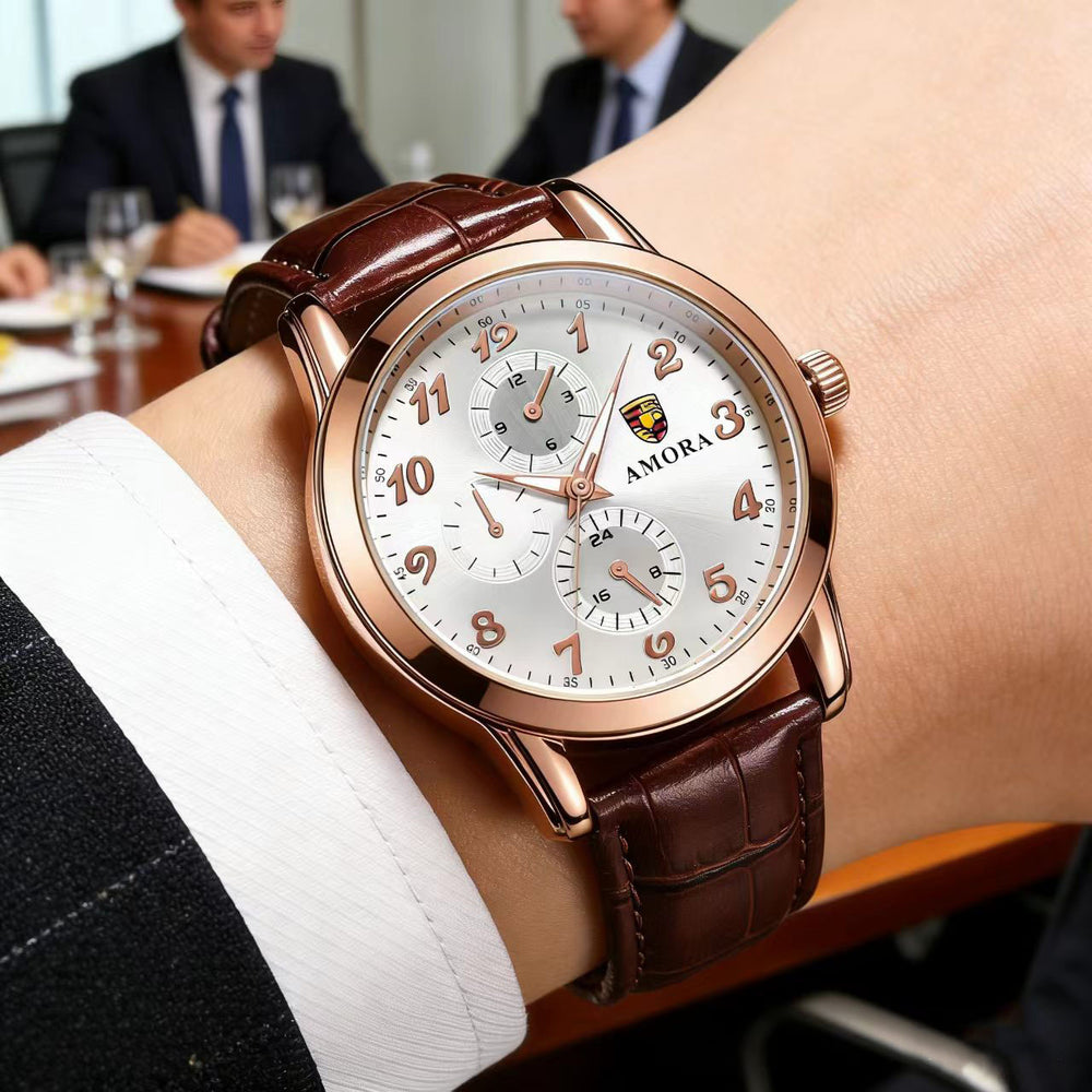 New arrival fully automatic men's fashion quartz watch belt watch middle school business men's watch mencasual chronograph watch