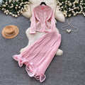 French chic v-neck embroidered jacket & high-waisted pleated skirt two-piece set - elegant & luxurious for spring/autumn