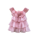 French chic pink ruffle chiffon blouse - women's summer off-the-shoulder floral sweet & elegant top