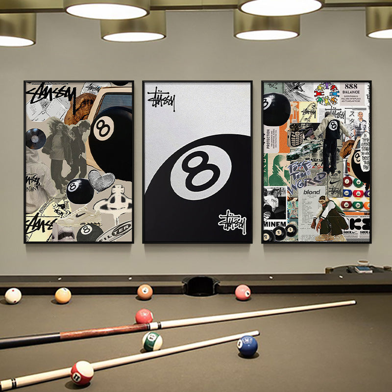 Black eight-ball billiard hall hanging picture billiard room club wall decoration painting creative graffiti trend chess and card club painting