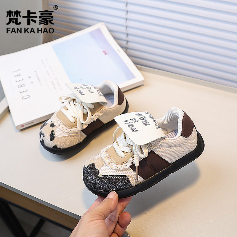 Vancahao niche style design kidsretro round toe flats german training shoes spring & fallnew arrivalkidscasual sneakers