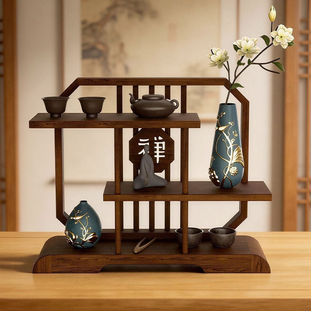 Retro chinoiserie bogu rack small duobao pavilion desktop teapot tea set storage rack tea cup rack multi-layer storage rack
