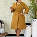 D610 european and american style elegant stretch slim-fit solid color blazer and slip dress two-piece set - african fashion outfit