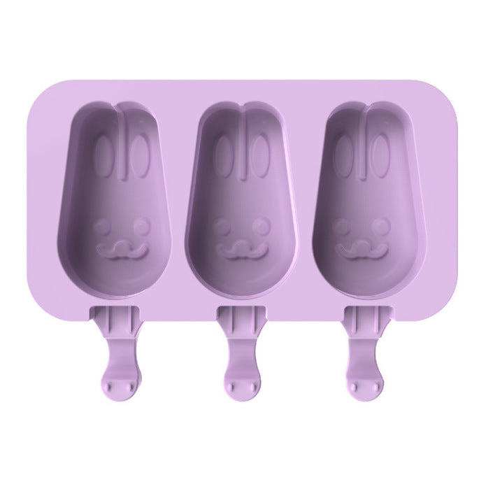 Factory direct, ready-to-ship: diy cartoon ice pop molds - new 3-cavity silicone ice cream molds with lids