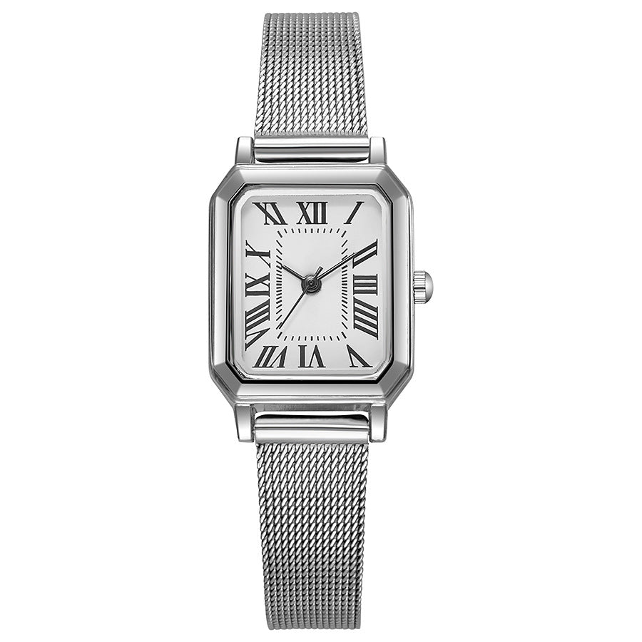 Vintage small square dial elegant student watch niche high-end metal mesh strap women's quartz watch wholesale