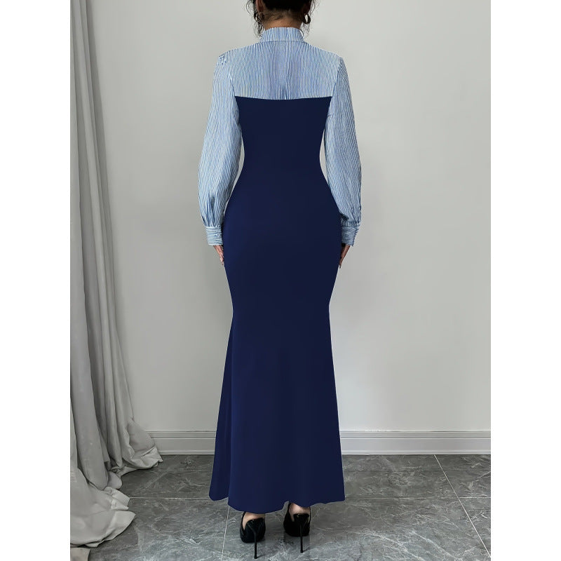 code new arrival  women's original elegancecontrast color lapel silmdress
