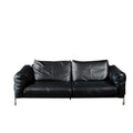 Minimalist mid-century modern genuine leather sofa for living room, small apartment, bauhaus retro style black hammer sofa, 2025 new arrival