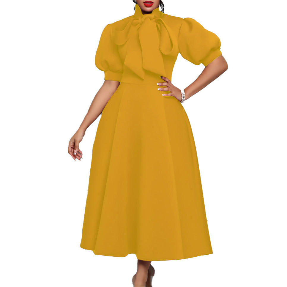 Q075  summer fashion elegant five-sleeve maxi evening gown long dress - cross-border european & american women's apparel