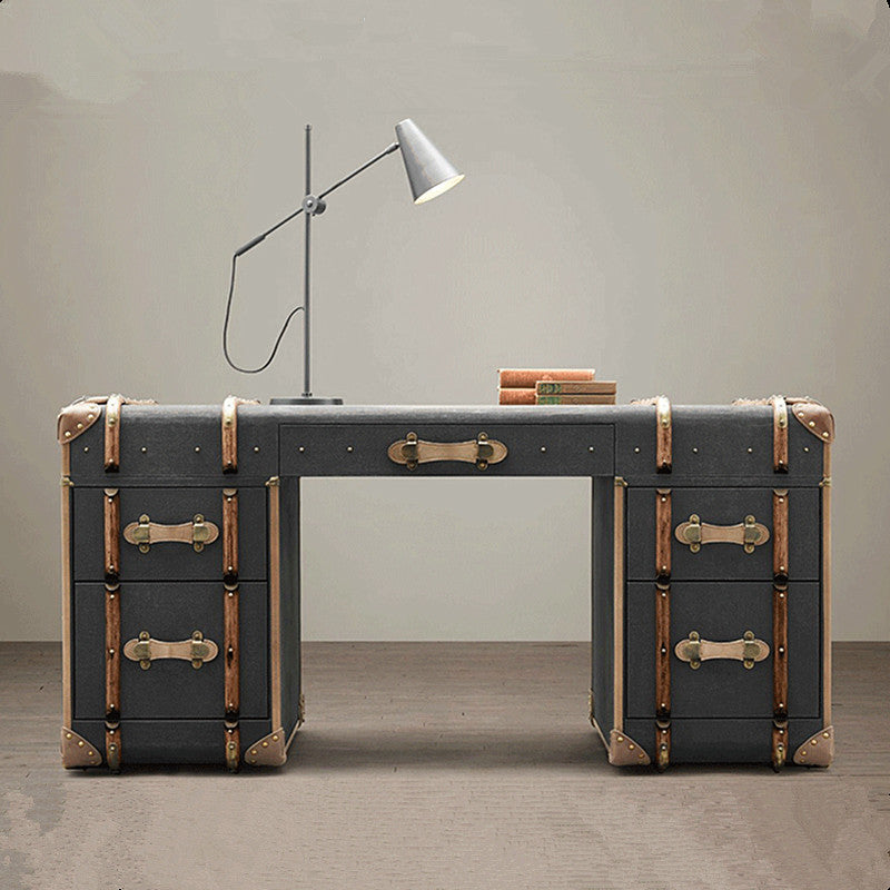 Industrial style office desk and chair combination american retro metal table creative aluminum leather studio office boss table aluminum leather