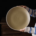Ceramic retro steak plate for home vegetable plate japanese tableware large flat plate western food plate restaurant commercial pasta plate