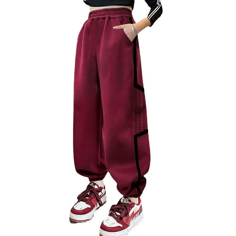 Girls' pants  spring/autumn collection: big girls' spring activewear, wide-leg sweatpants, spring outfits, new children's casual pants