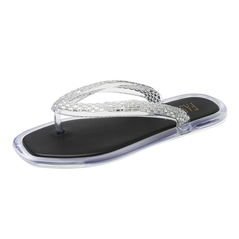 Fashion rhinestone flip-flops for women summernew arrival sparkling crystal transparent outwearnon-slipabrasion resistant flip-flops