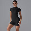 Fashion nude all-in-one style yoga clothes stand collar half open zipper short sleeve fitness jumpsuit tight sports jumpsuit