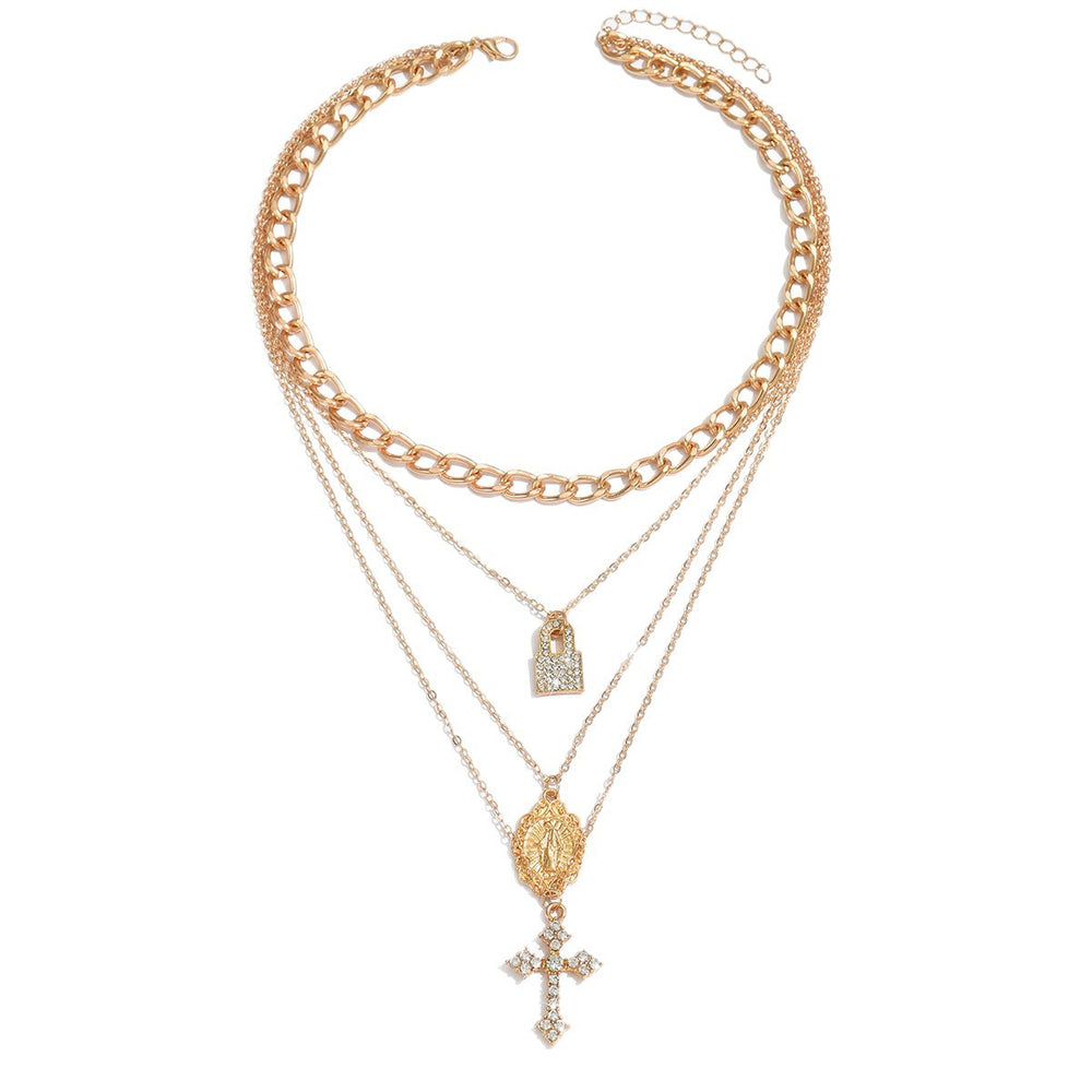 Long cross necklace wholesale fashion cross-border diamond pendant female elegant multi-layer virgin thanksgiving clavicle chain