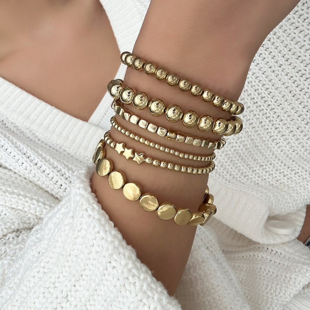 Handmade beaded bead chain wholesale fashion cross-border jewelry metal style stylish geometric versatile alloy stacked bracelet for women