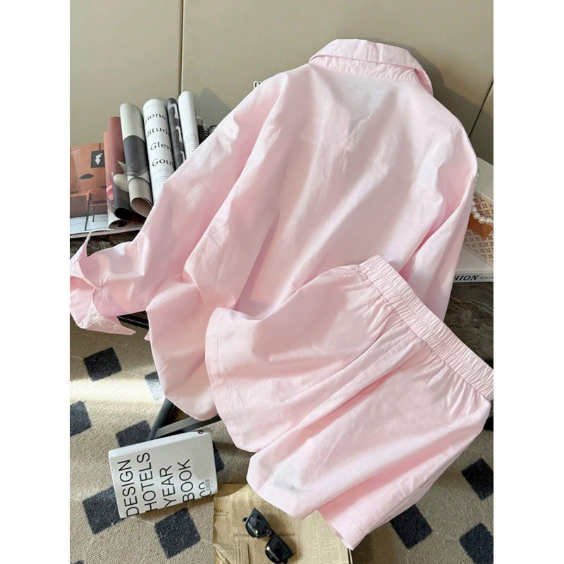 Full real shot shein independent station 1688  casuallong sleeves shirt shorts suit
