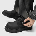Men's leather dress shoes: spring casual retro chunky platform derby shoes, british style black wide fit trendy shoes