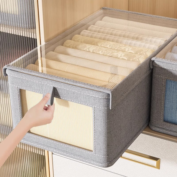 Transparent storage box with lid, household wardrobe, clothing storage layering artifact, drawer type, pants visual finishing box