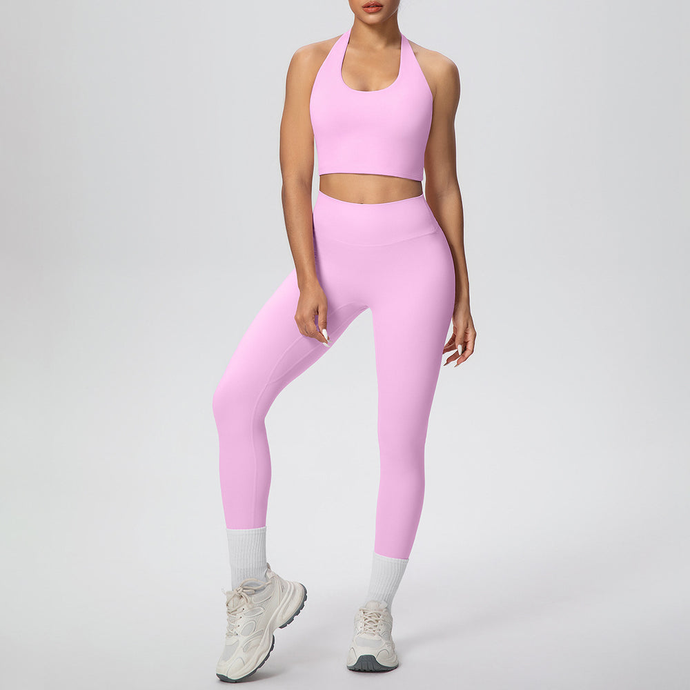 New halter neck backless sports bra set - cloud-soft compression high-waisted butt-lifting yoga outfit - quick-dry running & fitness apparel
