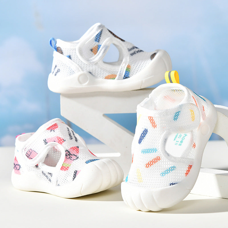 New baby sandals for boys, summer first walker shoes, 0-2 years old infant anti-slip soft sole mesh shoes for babies and toddlers, baby girl shoes