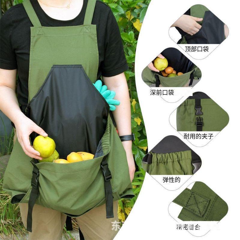 Outdoor picking apron with large pockets - multi-purpose fruit, vegetable, and flower harvesting bag for quick collection